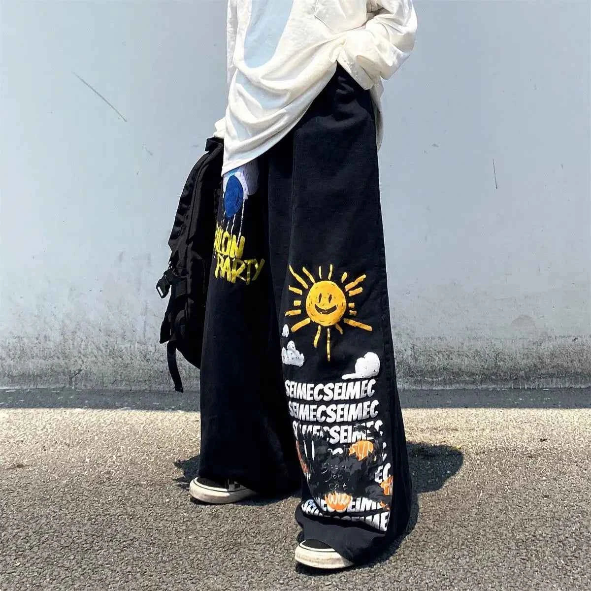 Y2K Graffiti Print Oversized Wide Leg Pants