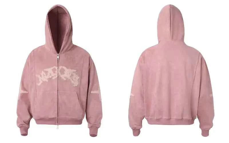 Vintage Flattering Embroidered Zip-Up Hooded Sweatshirt