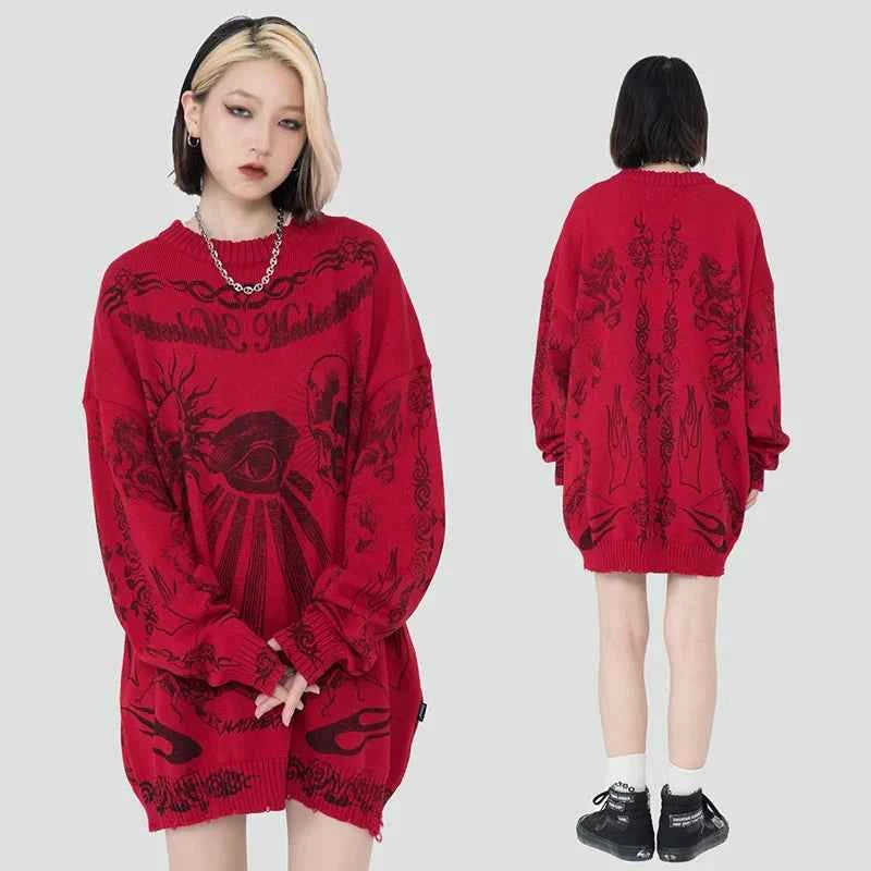 Effortless Rose Eye Scorpion Print Knitted Sweater