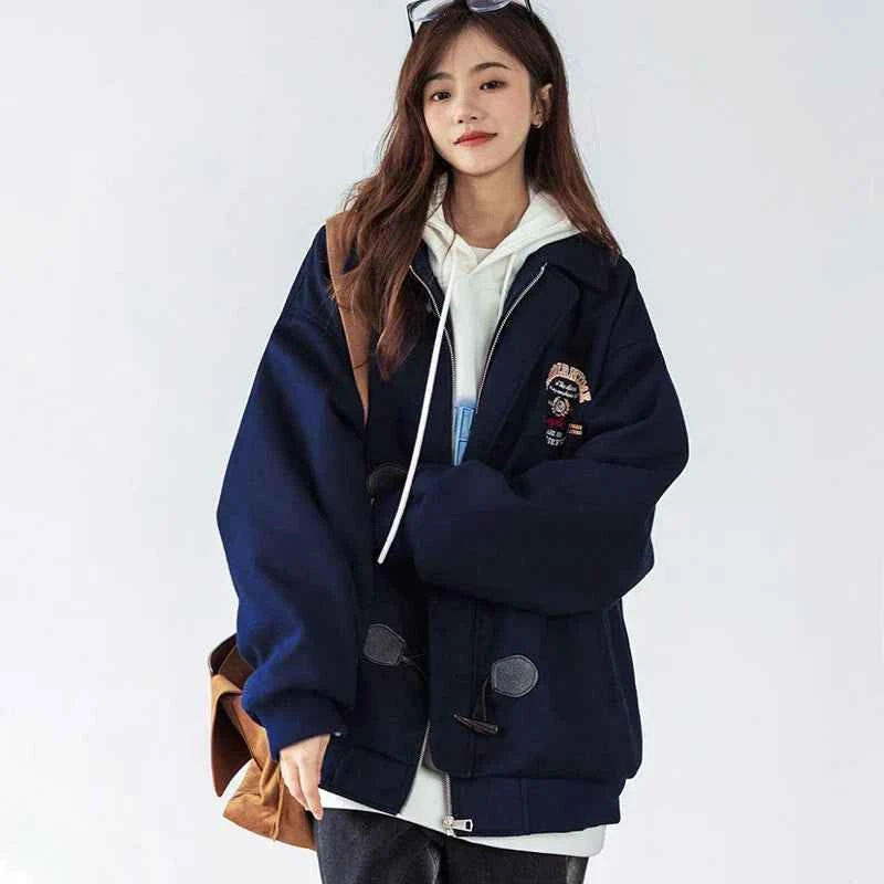 Women Cute Chic Vintage Button Zipper Jacket
