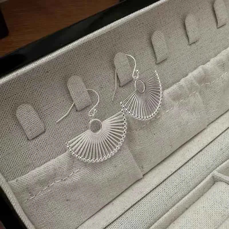 Korean Style Minimalist Fan Shape Silver Earrings