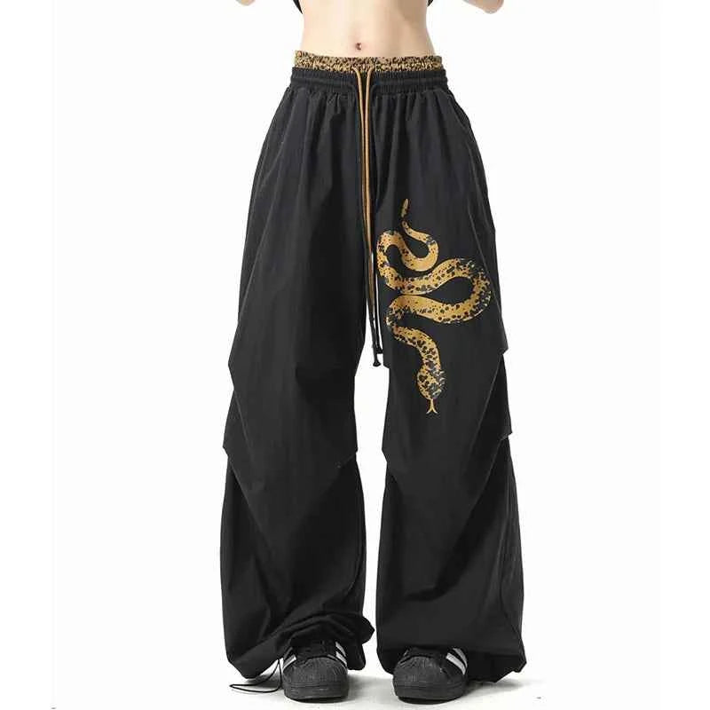 Y2K Vintage Gold Snake Black Loose Sweatpants