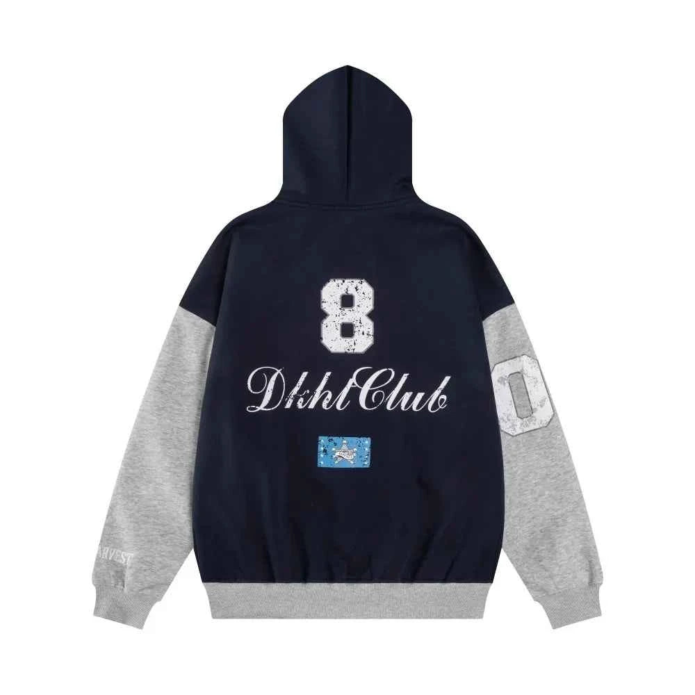 Streetwear Retro Letter Print Contrast Paneled Sweatshirt