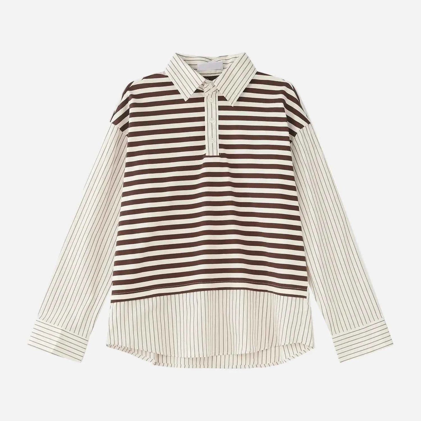 Classic Striped Fake Two Piece College Style Shirt
