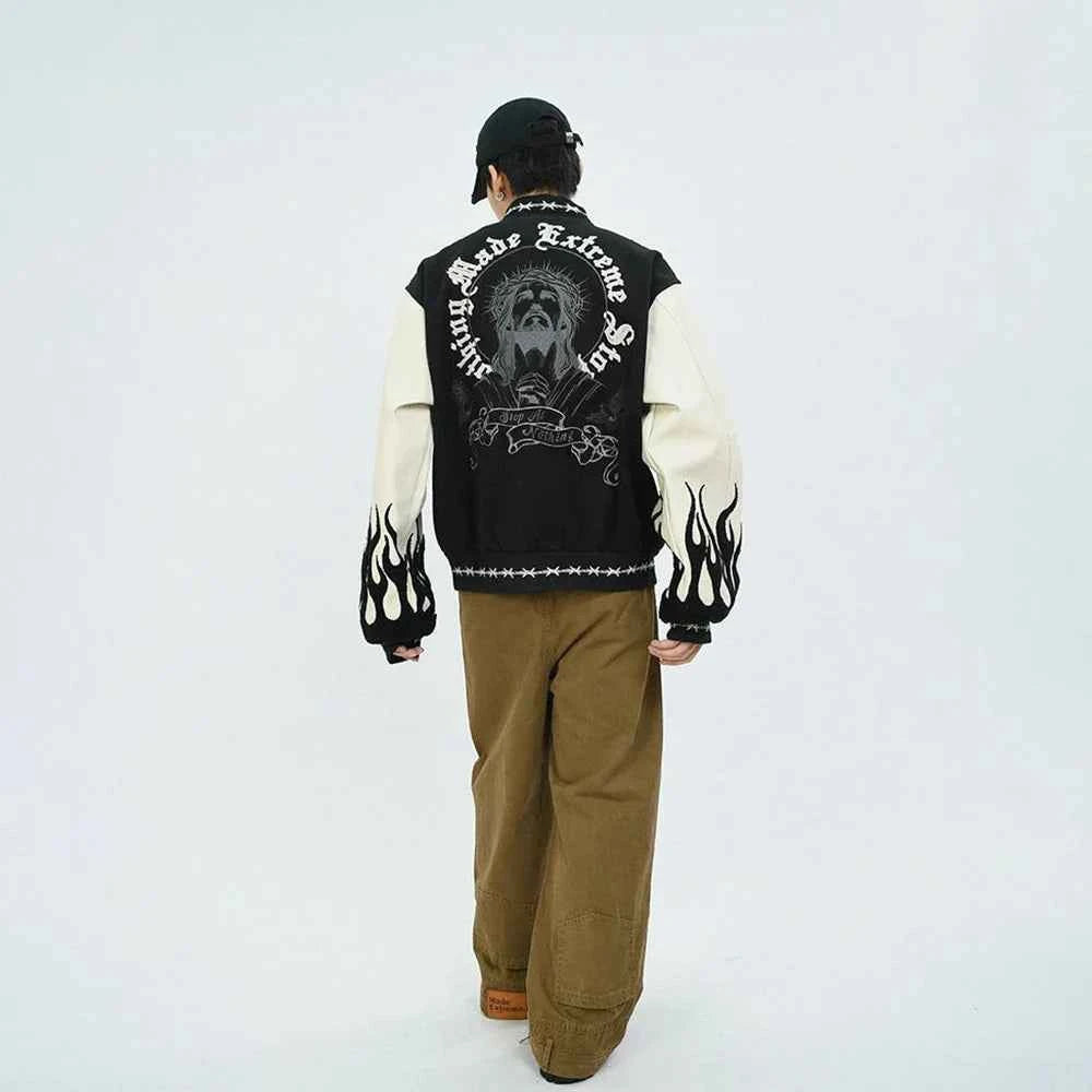 Retro Heavy Embroidered Patchwork Varsity Jacket