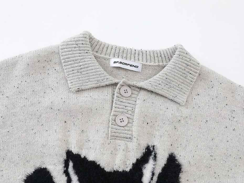 Soft Cotton Oversized Cartoon Graphic Knit Sweater