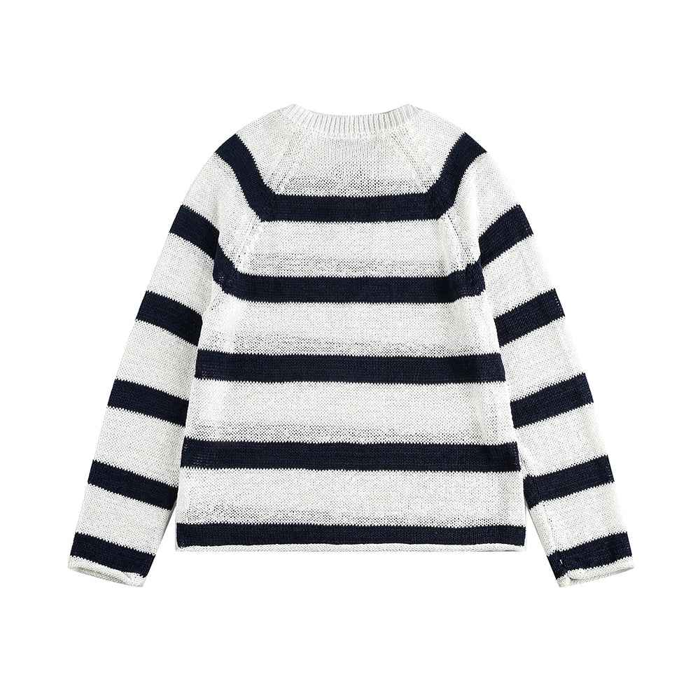 Y2K Plush Striped Lace Up Knitted Sweater