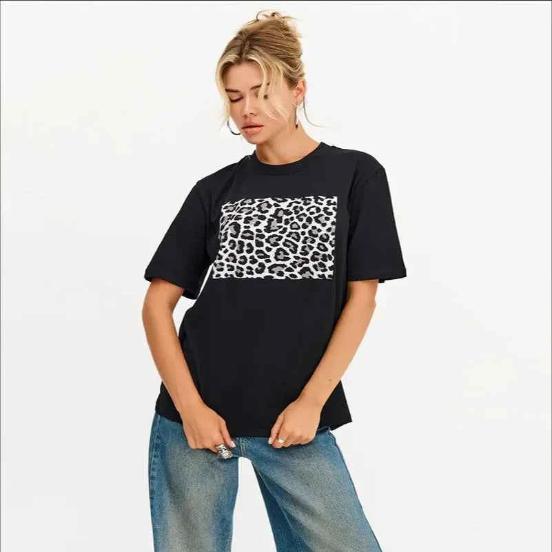 Women Russian Leopard Print Cotton T-Shirt