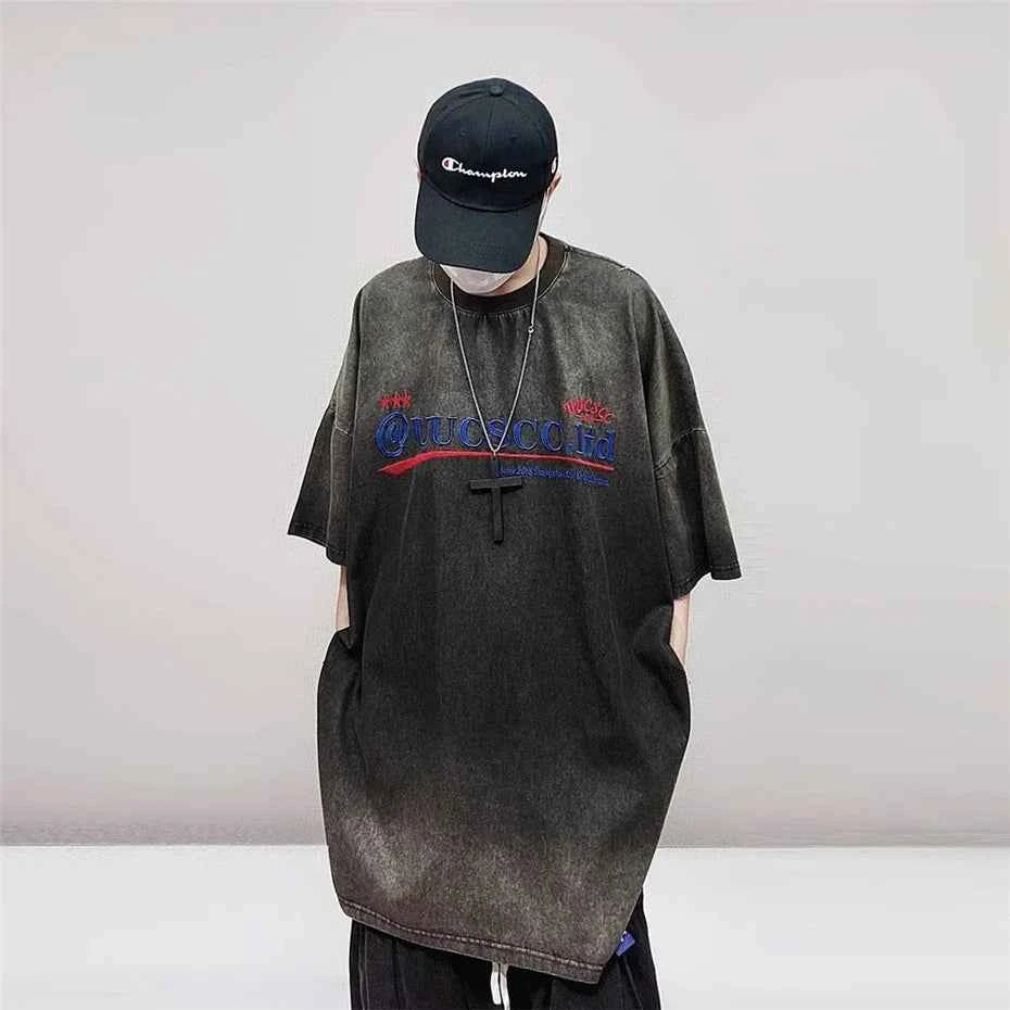 Vintage Embroidery Denim Hip Hop T-Shirt