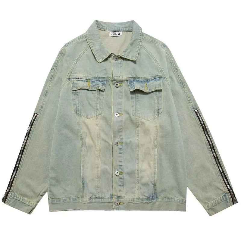 Retro Streetwear Washed Distressed Denim Jacket