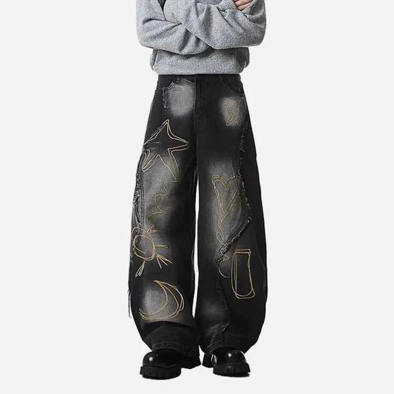 Durable Patchwork Raw Edge Denim Jeans