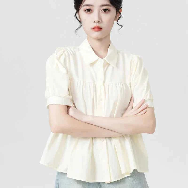 Women Japanes Style Sweet Summer Korean Loose Puff Shirt