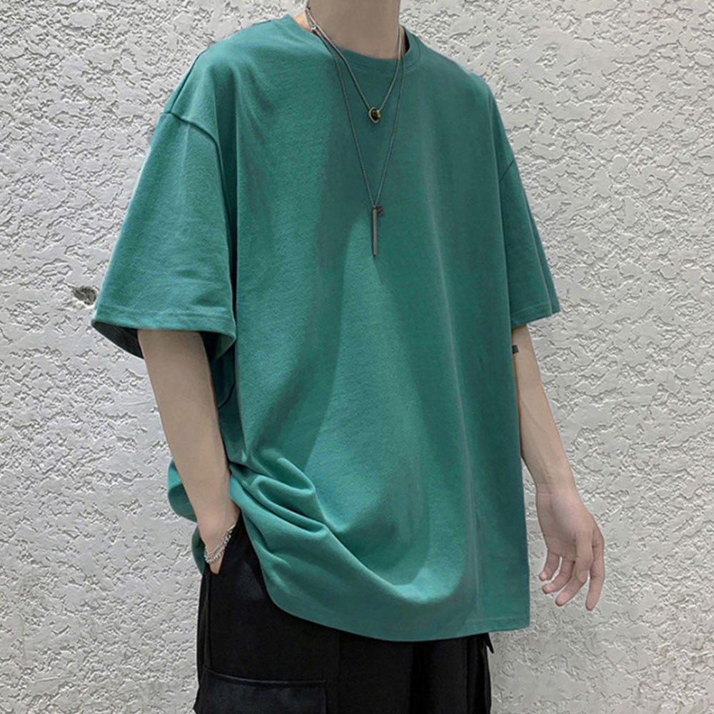 Loose Round Neck Plain T-Shirt