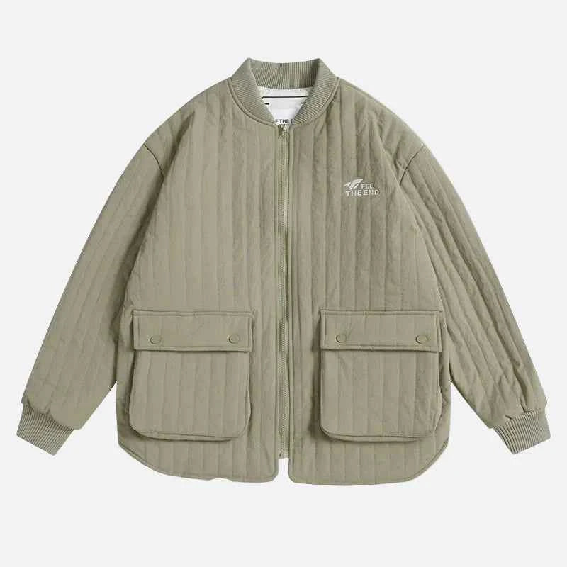 Winter High Quilted Solid Color Parka Cargo Jacket