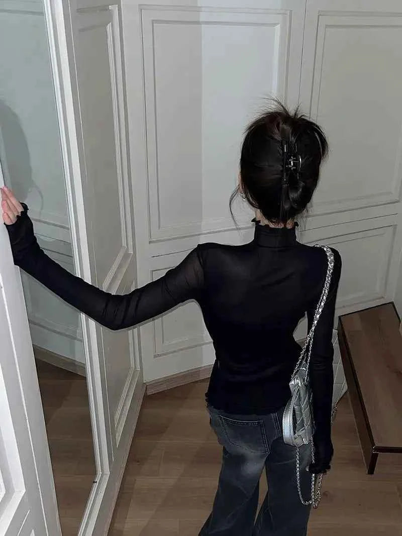 Vintage Mesh High Neck Long T-Shirt