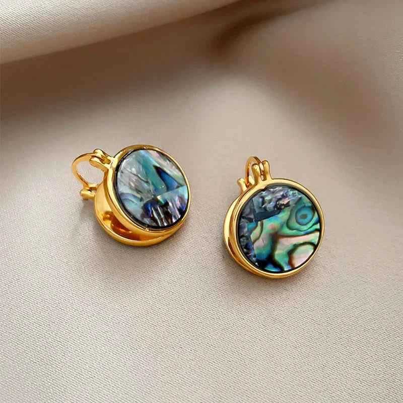 Trendy Gold Abalone Shell Round Earring