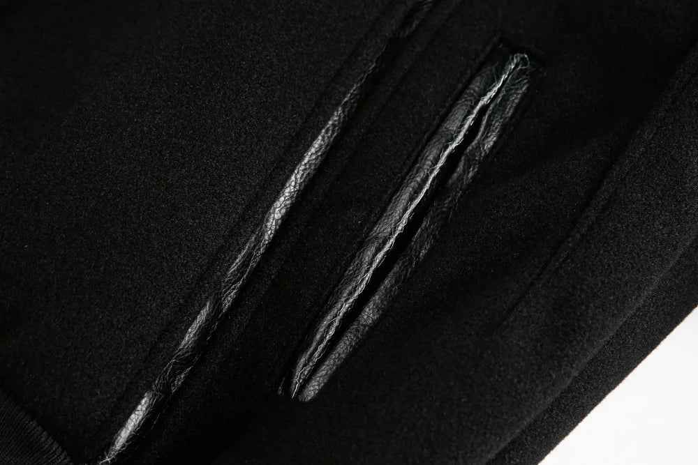 Spliced Retro PU Leather Baseball Varsity Jacket