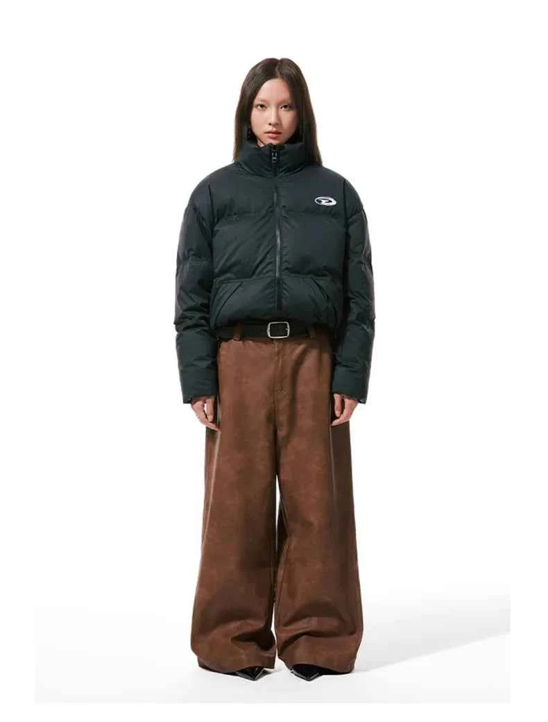 Women Luxury Brown Wide Leg Leather Pants