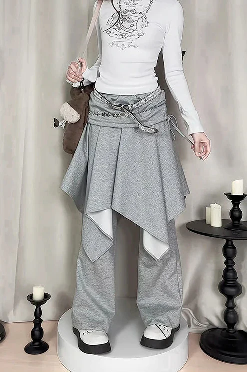 Versatile Irregular Fake Two Piece Flared Sweatpants - Luxuryurbanwear