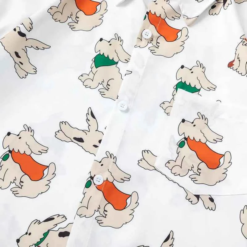 Streetwear Vibrant Cartoon Dog Cute Beach Shirt