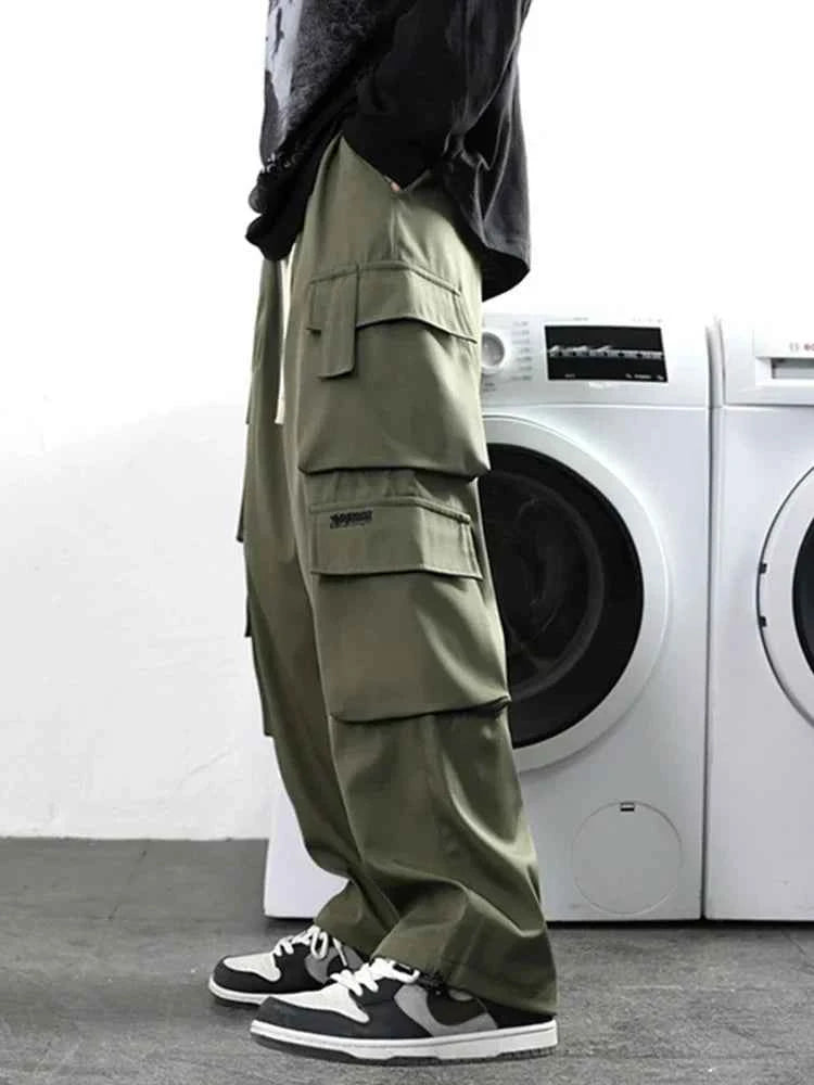 Vintage Cargo Pocket Drawstring Baggy Wide Pants