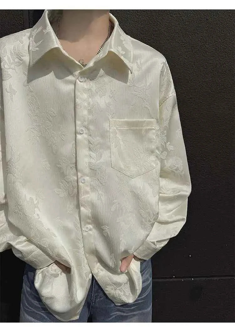 Solid Color Jacquard Lapel Pocket Shirt