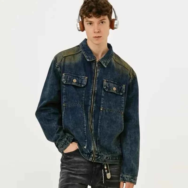 Streetwear American Style Old Washed Denim Jacket