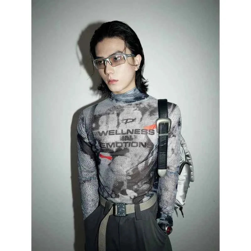 Stylish Slim Fit Mesh Printed T-Shirt