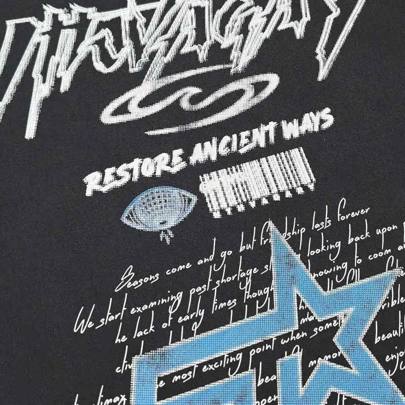 Fashionable Grunge Star Oversized Graphic Print T-Shirt