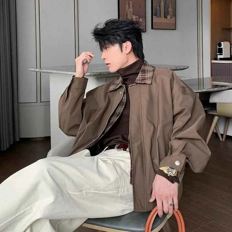 Streetwear Color Blocked Lapel Multiple Pockets Jacket