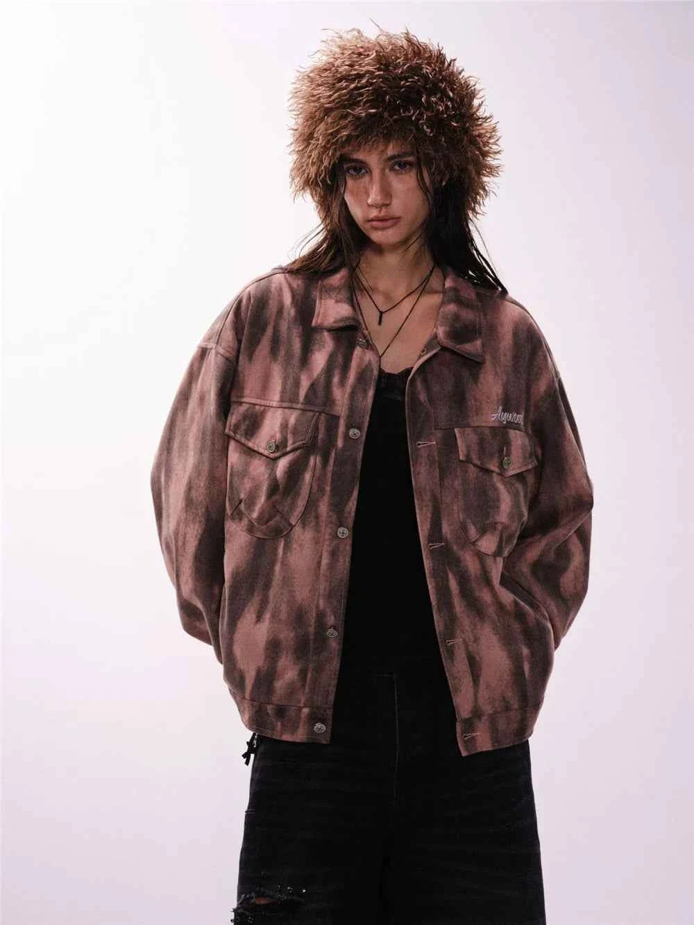 Y2K Unisex Colorful Retro Tie Dye Suede Denim Jacket