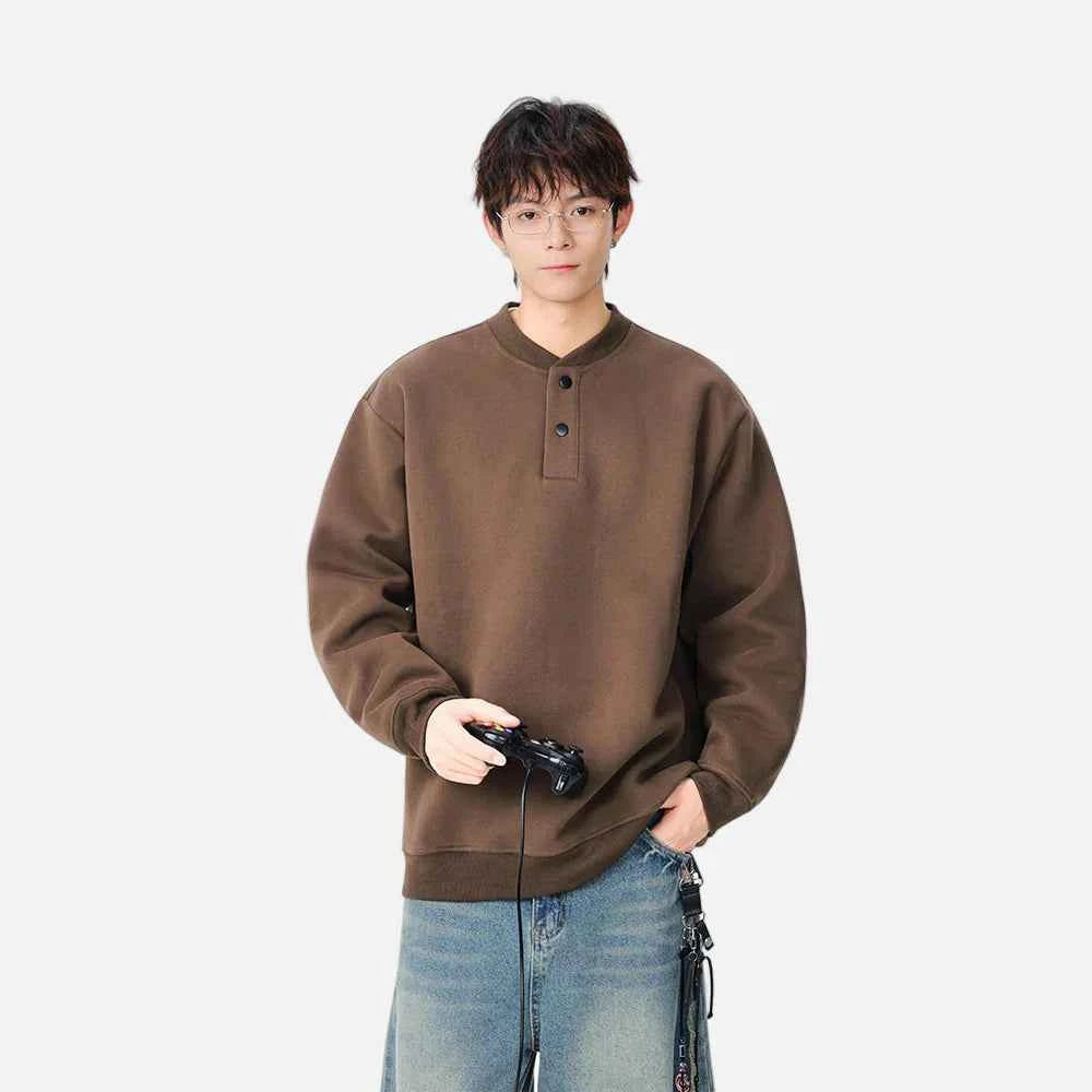 Casual Stand Collar Button Detail Sweatshirt
