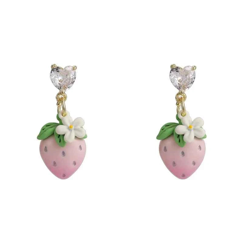 Korean Strawberry Flower Love Heart Earrings