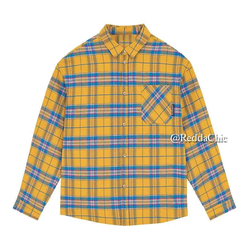 Reddachic Tartan Plaid Contrast Lapel Shirt
