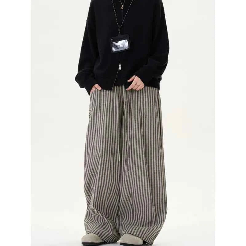 Spring Casual Striped Print High Wide Leg Pants