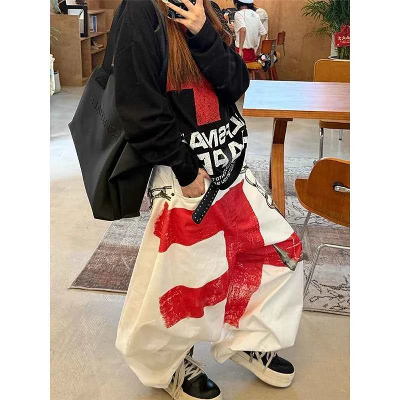 Y2K Vintage White Japanese Style Wide Leg Denim Jeans