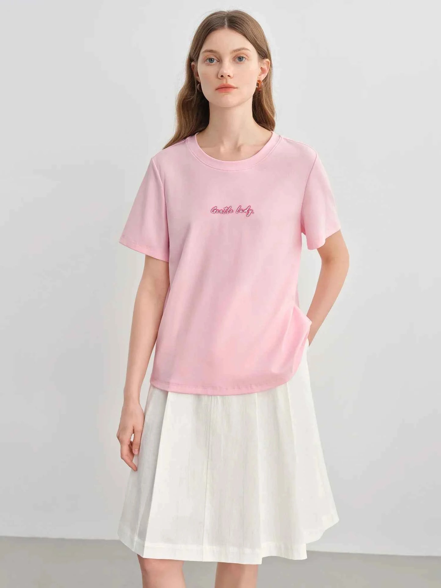 Contrast Letter Print Slimming O-Neck T-Shirt