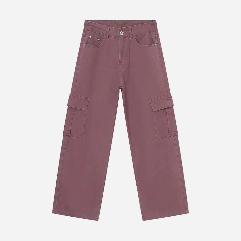 Trendy Solid Color Washed Denim Cargo Jeans