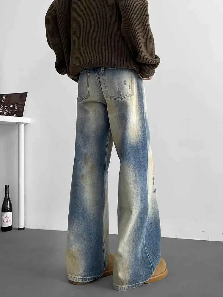 Retro Straight & Sleek Cyber Blue Tie Dye Jeans