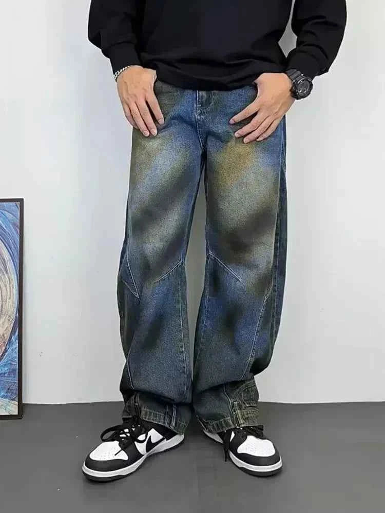 Cool Retro Graffiti Painted Punk Baggy Jeans