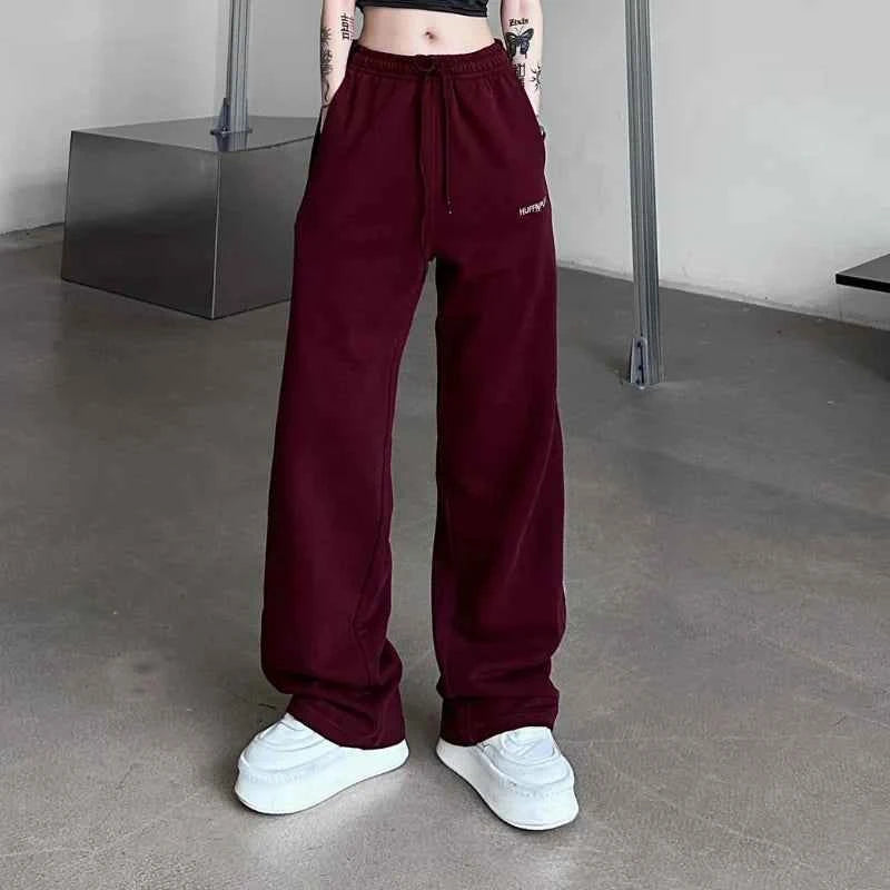 Oversize Streetwear Wine Red Striped Sweatpants