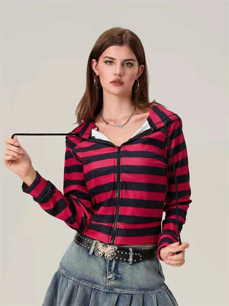 Easy Match Striped Zip-Up Hooded Sweatshirt