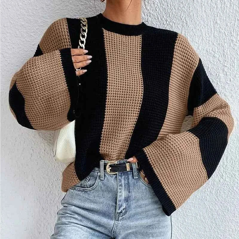 Women Casual Comfort Striped Knit Loose Sweater