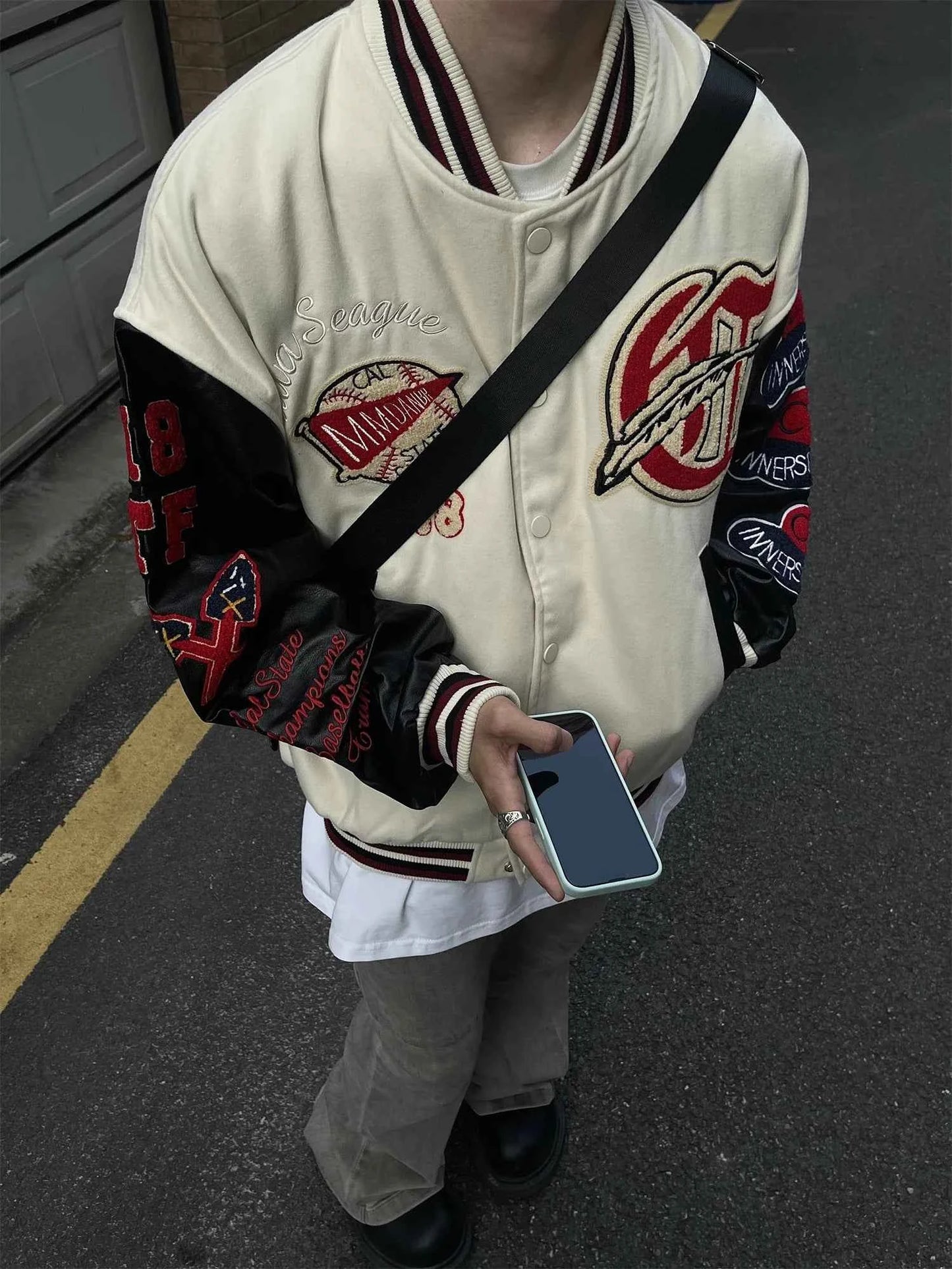 Vintage Embroidered Baseball Patchwork Varsity Jacket