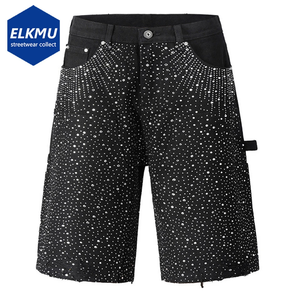 Streetwear Rhinestone Denim Shorts