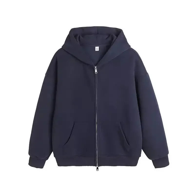 Plain Color Double Zipper Hoodie