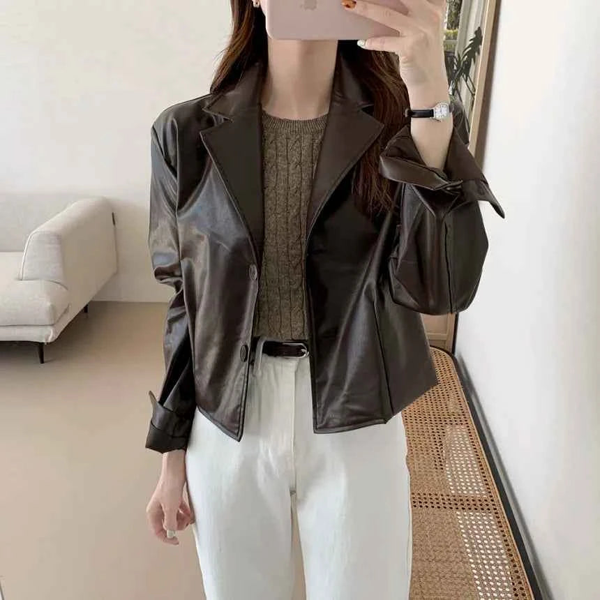 Women Faux Fur Retro Moto Leather Jacket