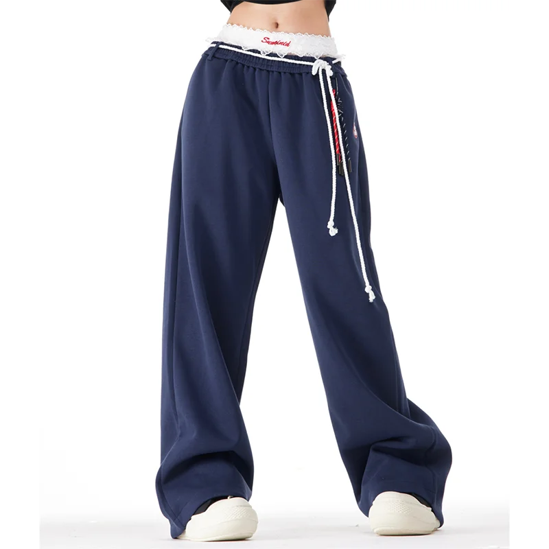 Women Cool High Waisted Loose Blue Sweatpant - Luxuryurbanwear