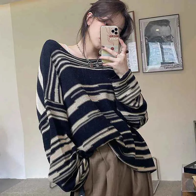 Oversized Striped Gothic Long Sleeve Sweater