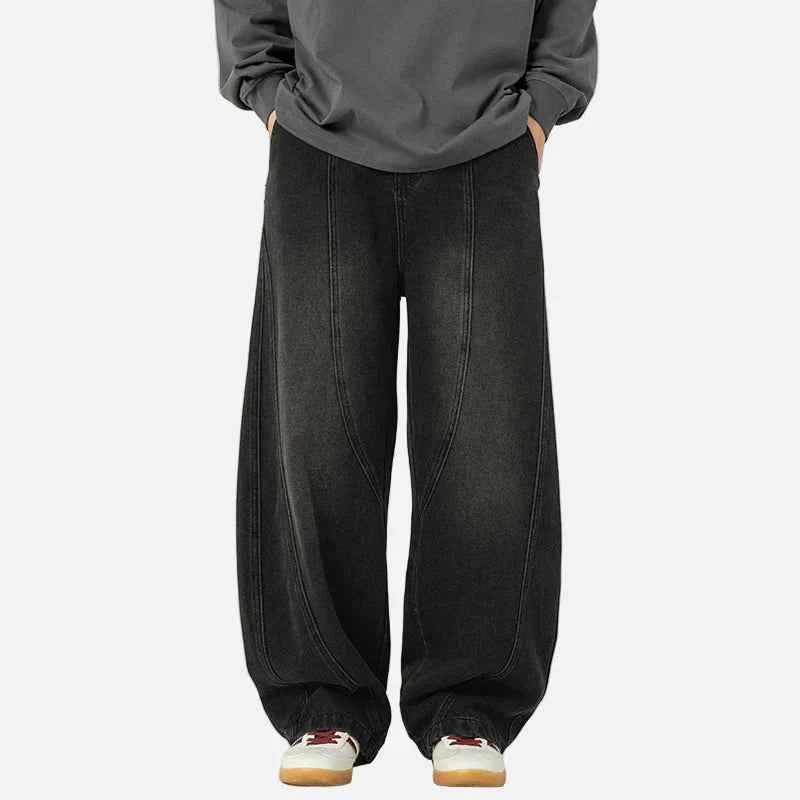 Premium Streetwear Wide Leg Curved Denim Jeans